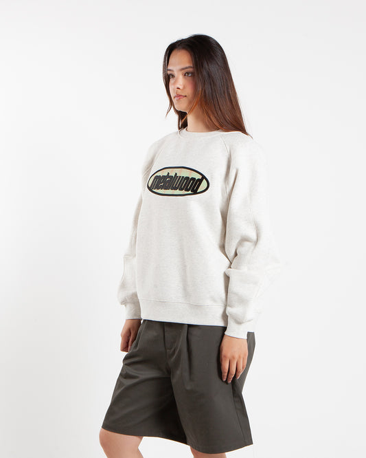 Metalwood Studio Plaid Oval Logo Raglan Crewneck Sweatshirt Heather Grey