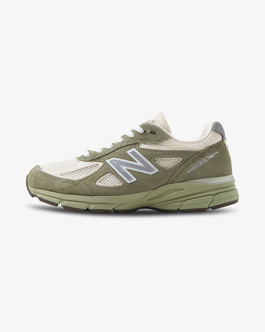 New Balance sneaker, green sneaker, Made in USA, women, side view