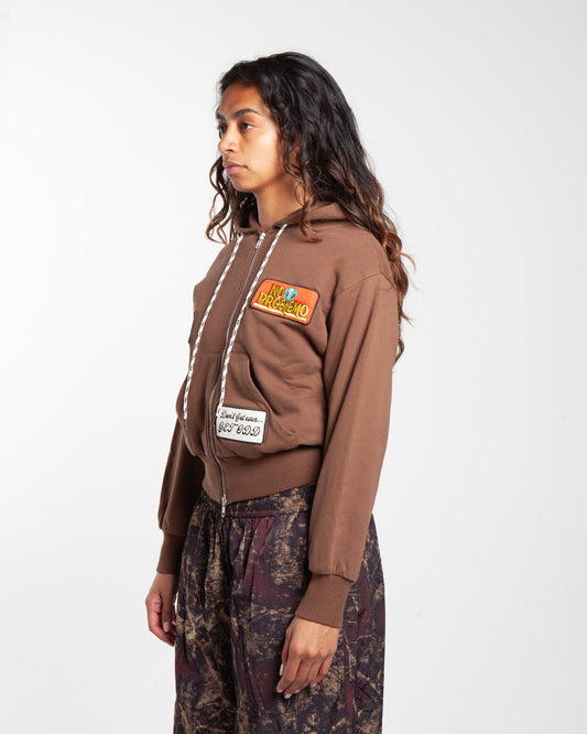 No Problemo Sticker Zip Thru Hoodie Brown