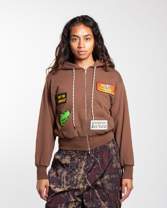 No Problemo Sticker Zip Thru Hoodie Brown