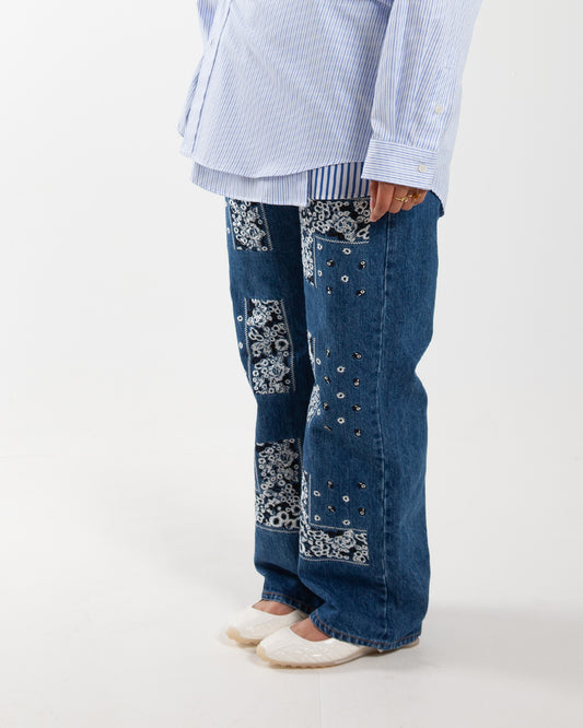 Nomarhythm Textile Bandana Embroidery Denim Pants Indigo