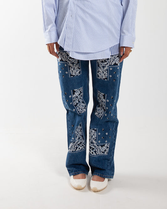 Nomarhythm Textile Bandana Embroidery Denim Pants Indigo