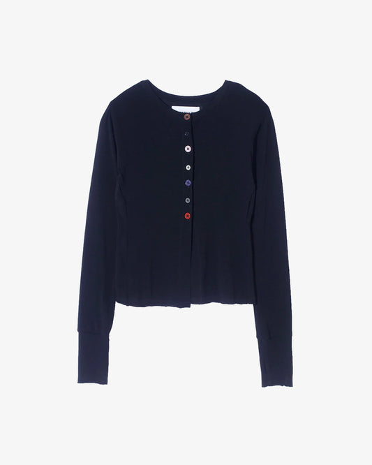 Nomarhythm Textile Button Rib Cardigan Black