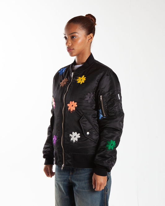 Nomarhythm Textile Flower Embroidery Flight Jacket Black/Mix