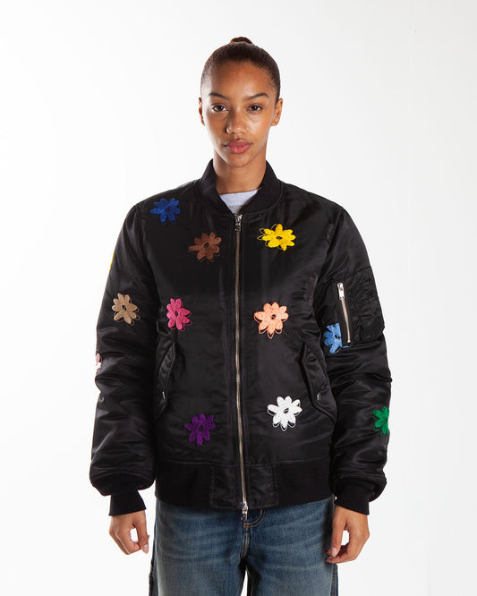 Nomarhythm Textile Flower Embroidery Flight Jacket Black/Mix