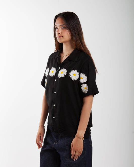Nomarhythm Textile Flower Embroidery Shirt Black