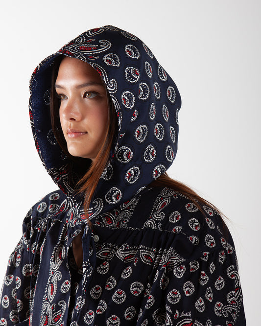Nomarhythm Textile Paisley Silk Hoody Scarf Navy