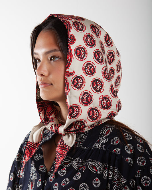 Nomarhythm Textile Paisley Silk Hoody Scarf Beige