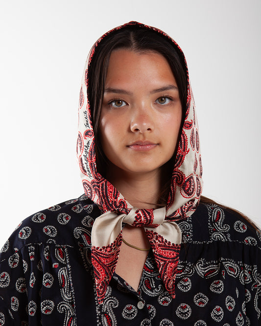 Nomarhythm Textile Paisley Silk Hoody Scarf Beige