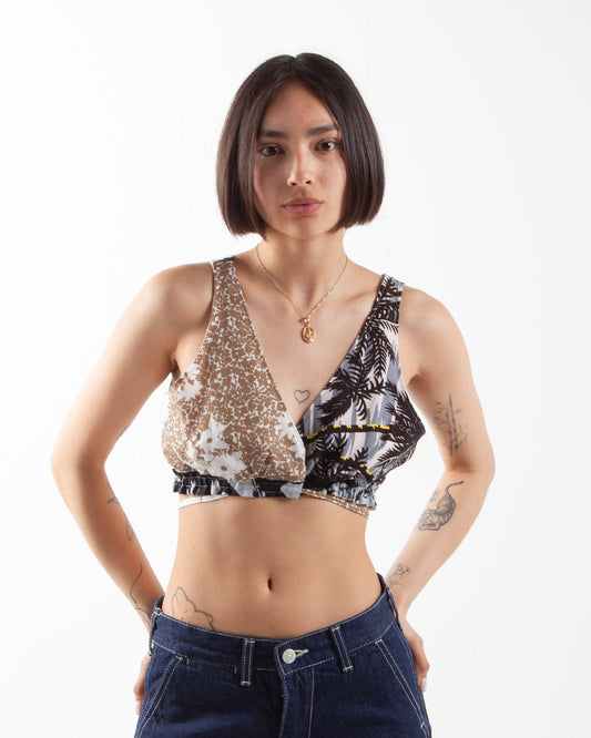 Nomarhythm Textile Patchwork Bra Top Beige Mix