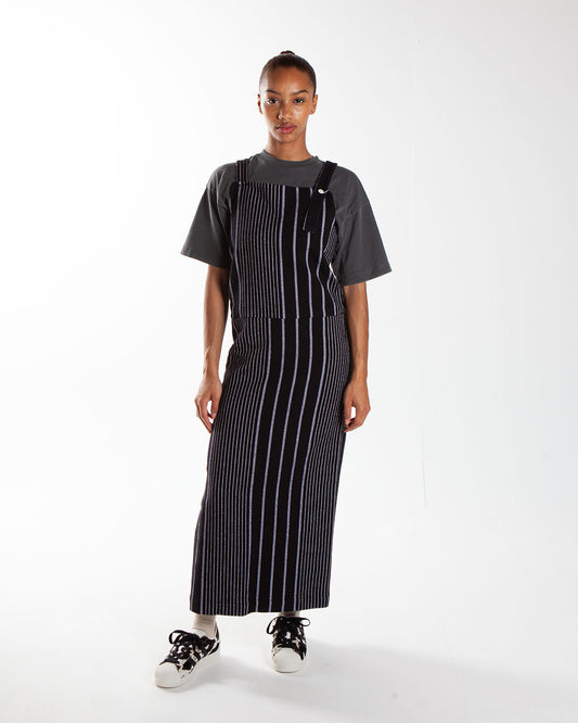 Nomarhythm Textile Stripe Apron Work Dress Black