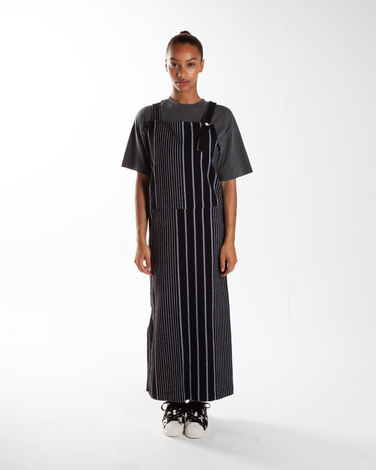 Nomarhythm Textile Stripe Apron Work Dress Black