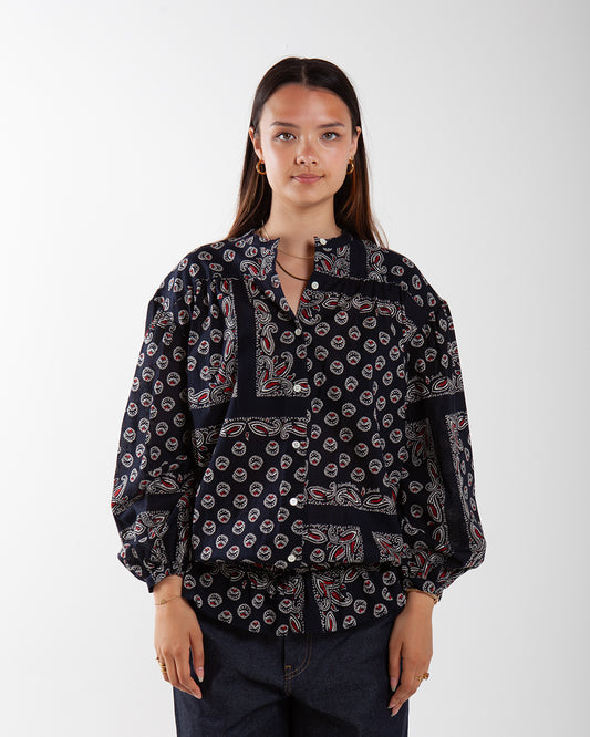 Nomarhythm Textile Paisley Gathered Blouse Navy