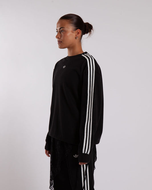 adidas Lace 3 Stripes Crew Sweatshirt Black