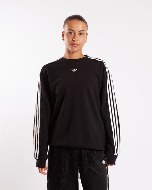 adidas Lace 3 Stripes Crew Sweatshirt Black