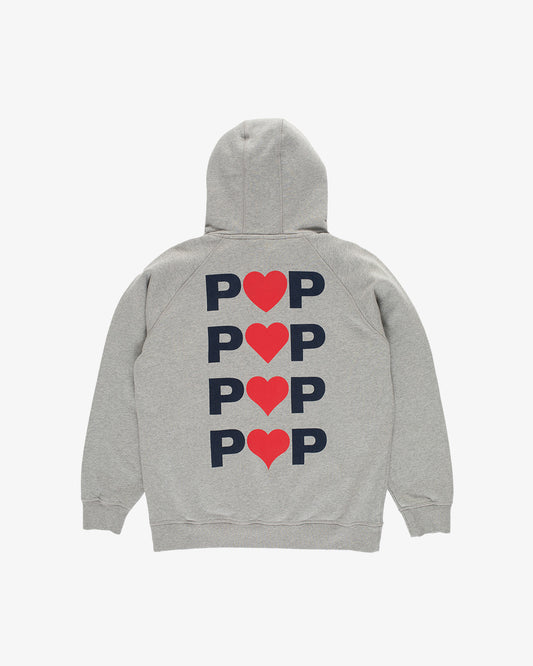 Pop Trading Company Hearts Hooded Sweat Heather Grey