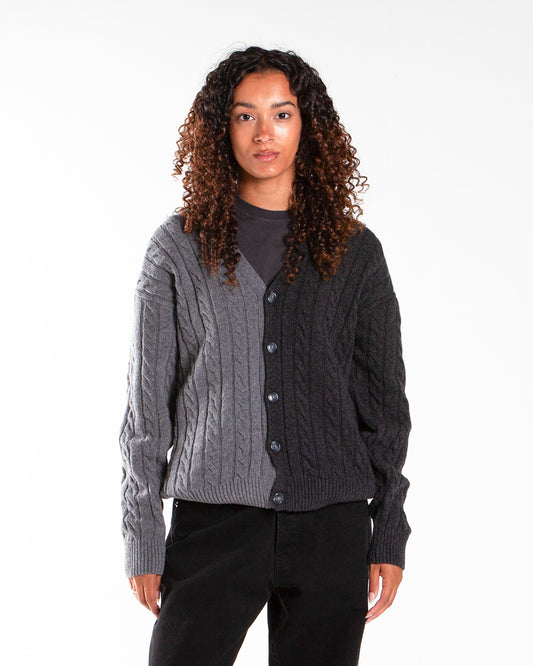 Pop Trading Company Knitted Cable Cardigan Anthracite/Charcoal