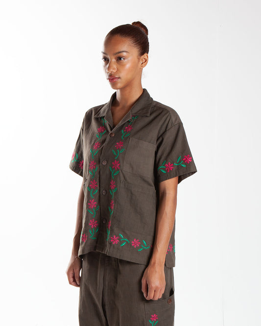 Potato Head Embroidered Short Sleeve Shirt Olive