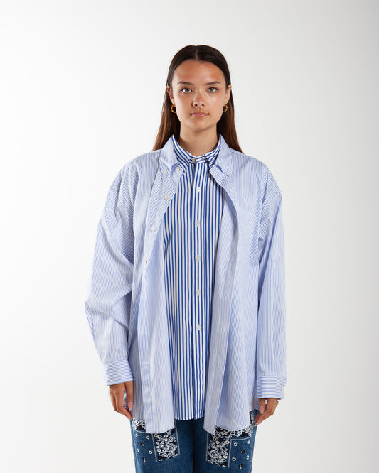 Rhodolirion Double Layer Button-down Shirt Dress Stripe White
