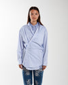 Rhodolirion Double Layer Button-down Shirt Dress Stripe White