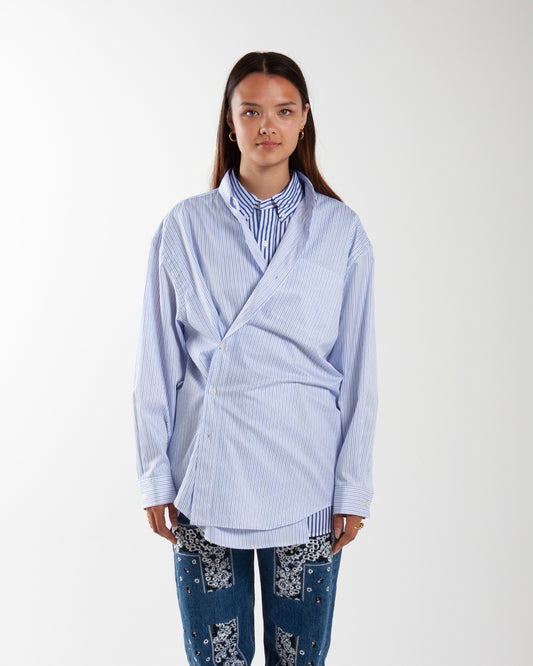 Rhodolirion Double Layer Button-down Shirt Dress Stripe White