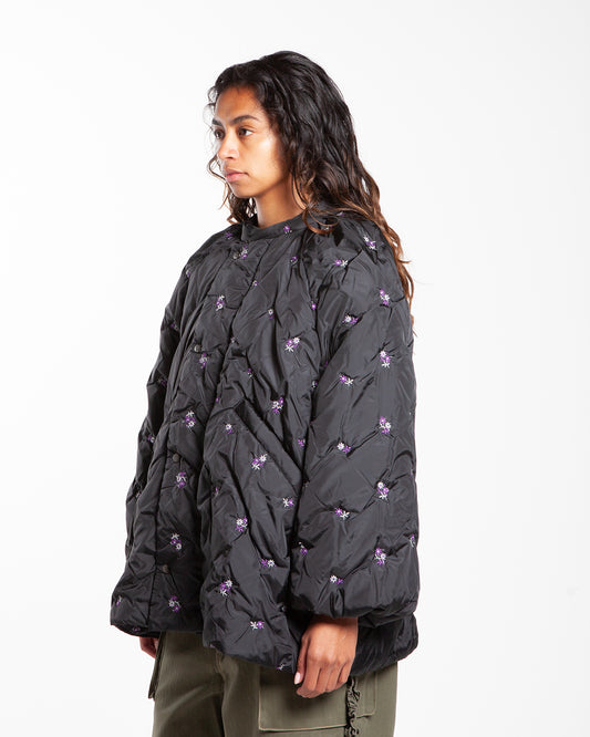 Rhodolirion Padded Coat - Original Floral Embroidery Black