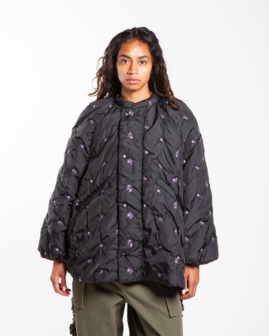 Rhodolirion Padded Coat - Original Floral Embroidery Black