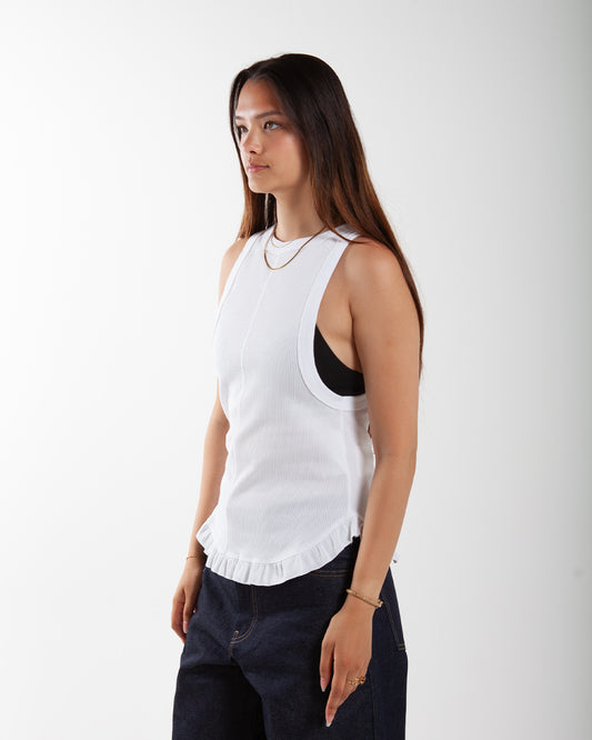 Rhodolirion Ribbed Frill Tank Top White