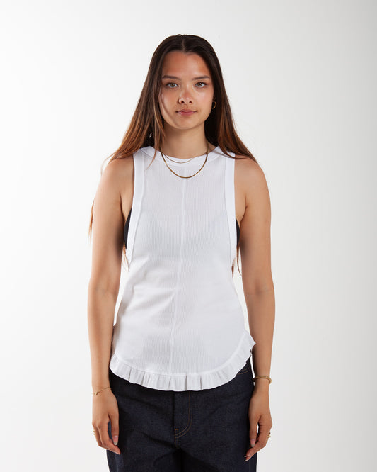 Rhodolirion Ribbed Frill Tank Top White