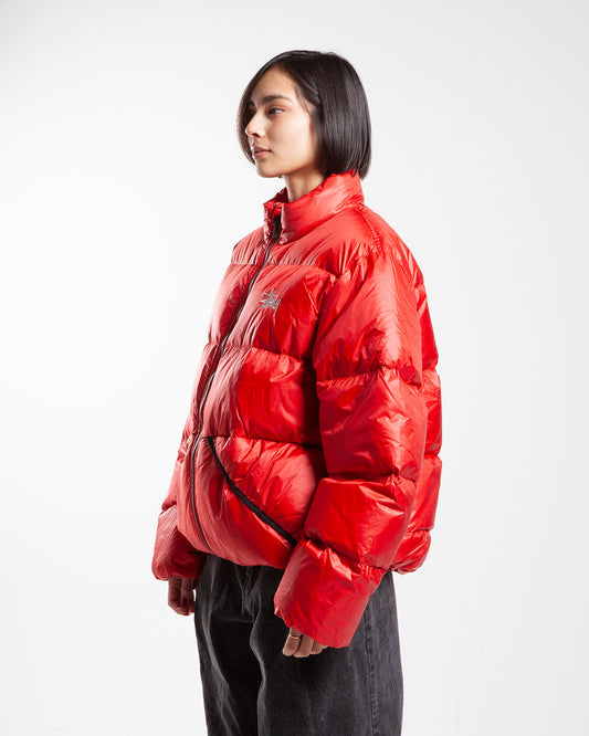 Red Stüssy Micro Ripstop Down Mock-neck jacket, side view