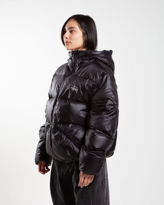 Black Stüssy Micro Ripstop Down Parka jacket, side view