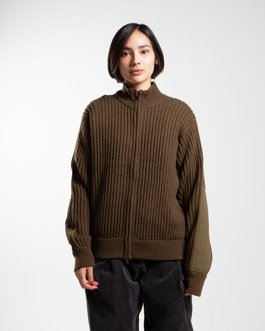 Green Stüssy military patch zip-up, front view