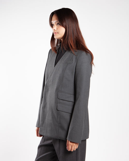 Wood Wood Sasha Trompel'oeil Blazer Grey