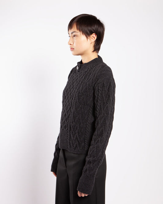 Wood Wood Tania Aran Knit Jumper Dark Grey