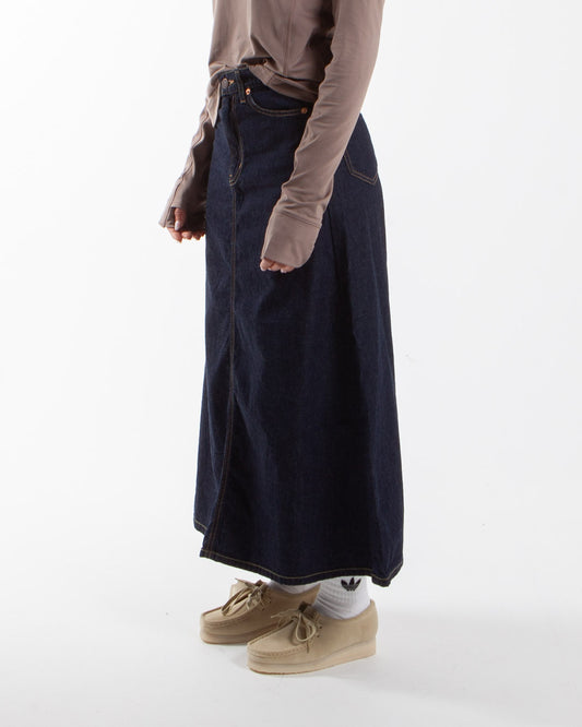 Beams Boy O Denim 5 Pocket Maxi Skirt Blue Indigo