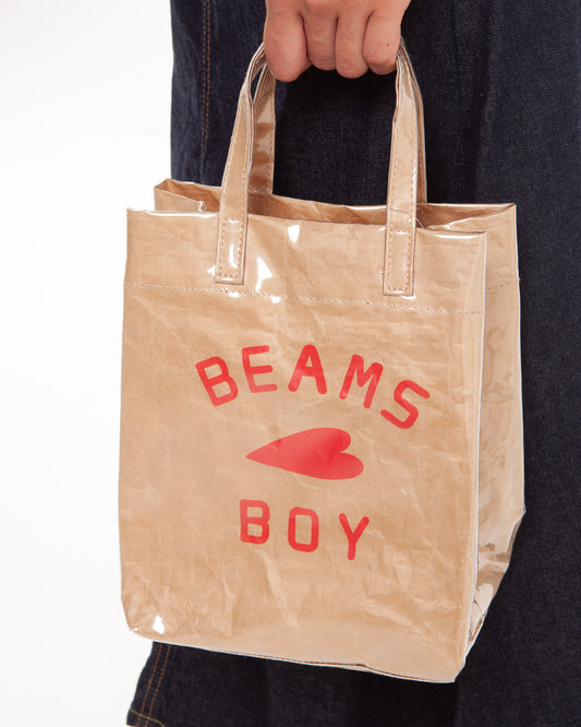 Beams Boy O. BB Logo Shop Bag Beige