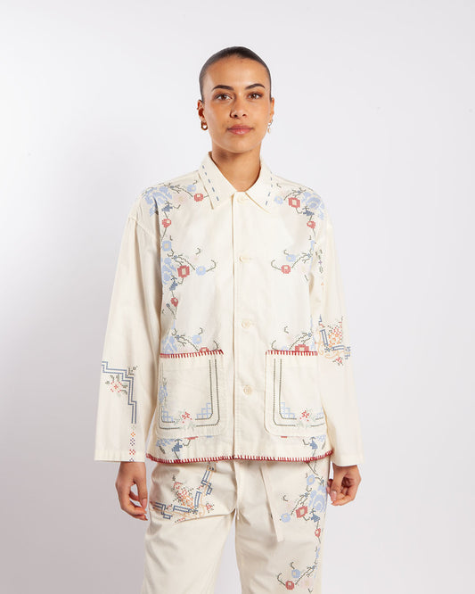 Beams Boy O. Cross Stitching Pyjama Ivory