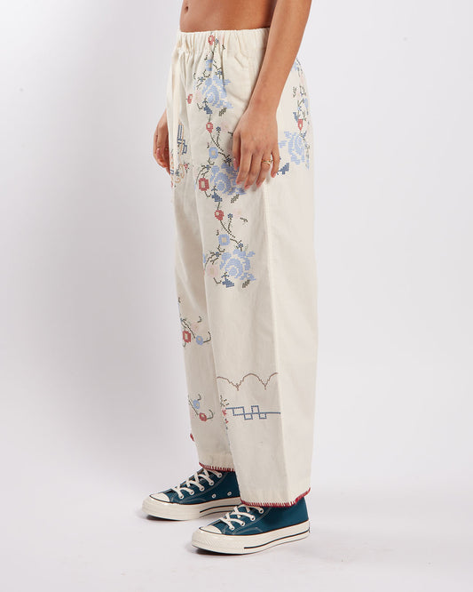 Beams Boy O. Cross Stitching Pyjama Pants Ivory