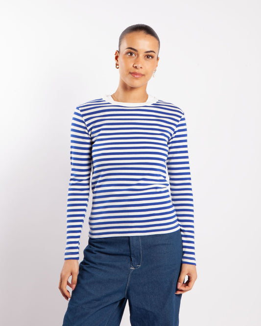 Beams Boy O. Striped Long Sleeve T-Shirt Blue