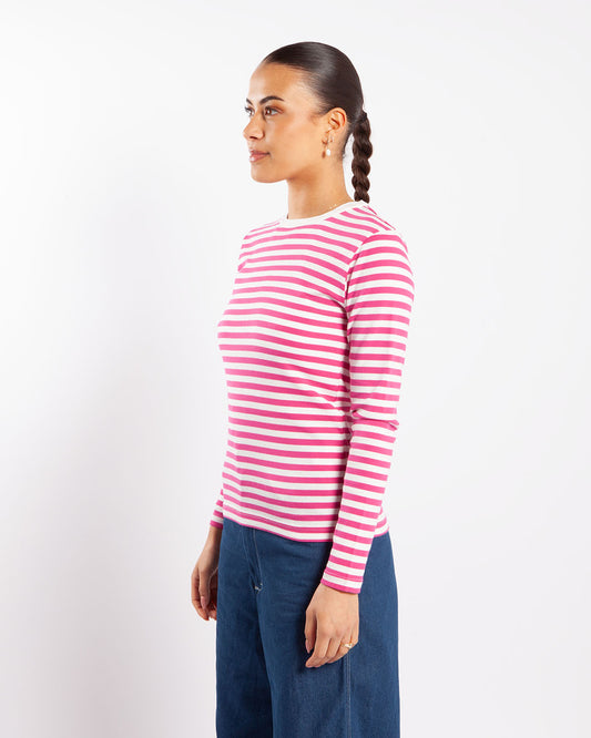 Beams Boy O. Striped Long Sleeve T-Shirt Pink