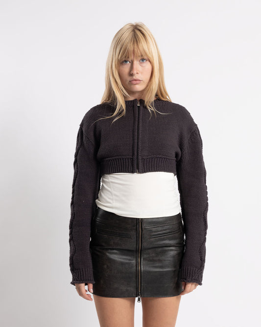 COOR Crop Zip-Up Cardigan Charcoal Grey