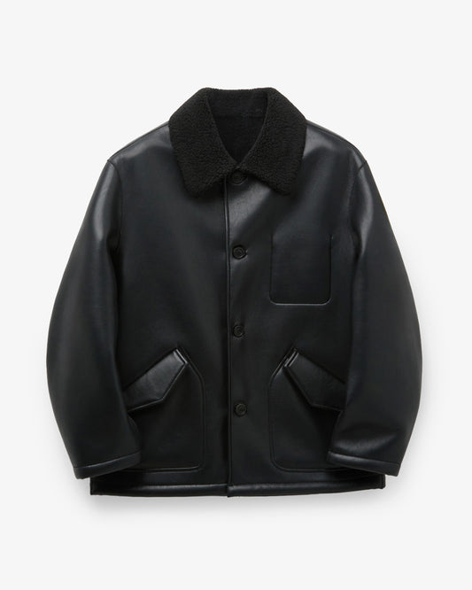 COOR Linking Binding Fake Shearling Half Coat Black