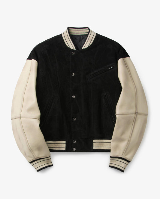 COOR Mixed Leather Varsity Jacket Black