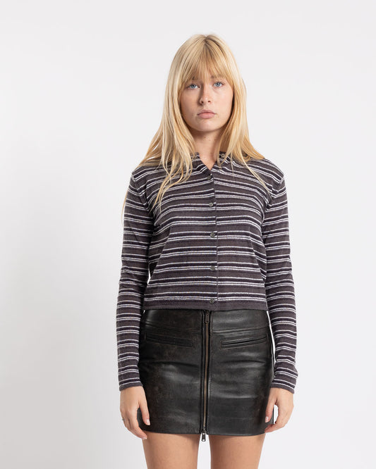 COOR Multi Stripe Crop Cardigan Charcoal