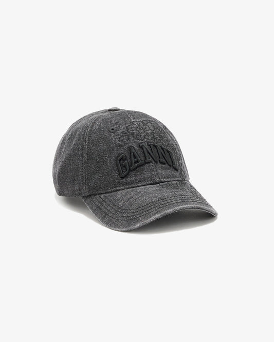 Ganni Washed Embroidery Denim Cap Black