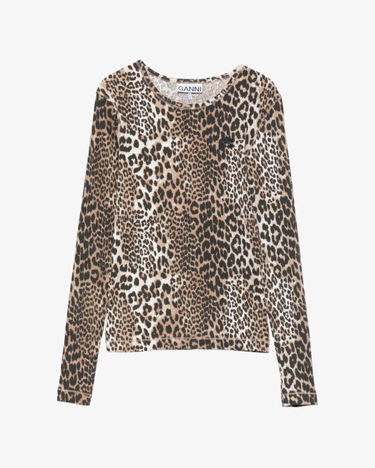 Ganni Soft Cotton Rib Leo Long Sleeve Almond Milk