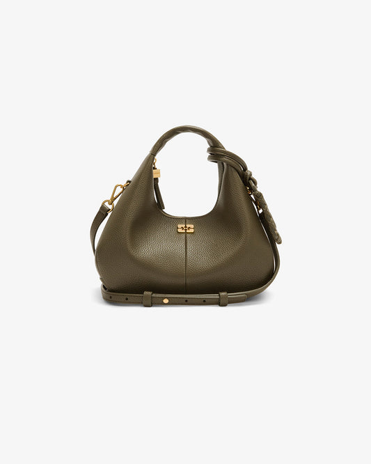 Ganni Hobo Mini Grained Military Olive