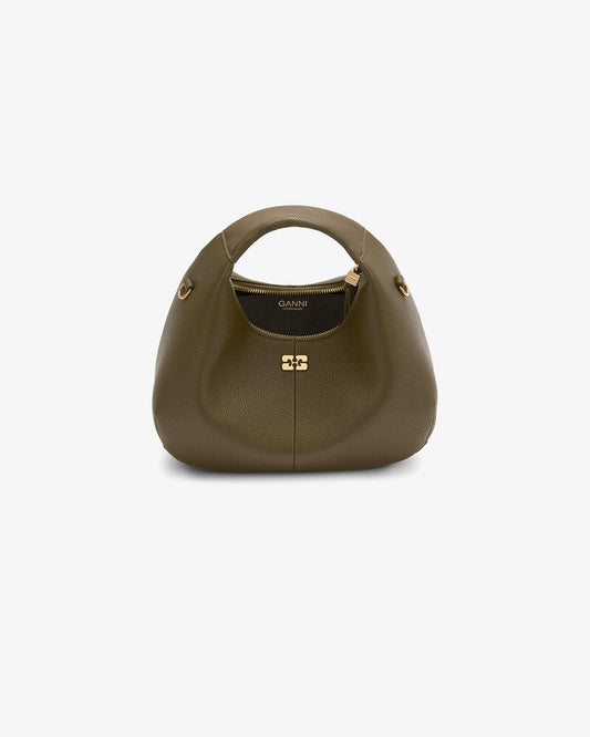Ganni Hobo Mini Grained Military Olive