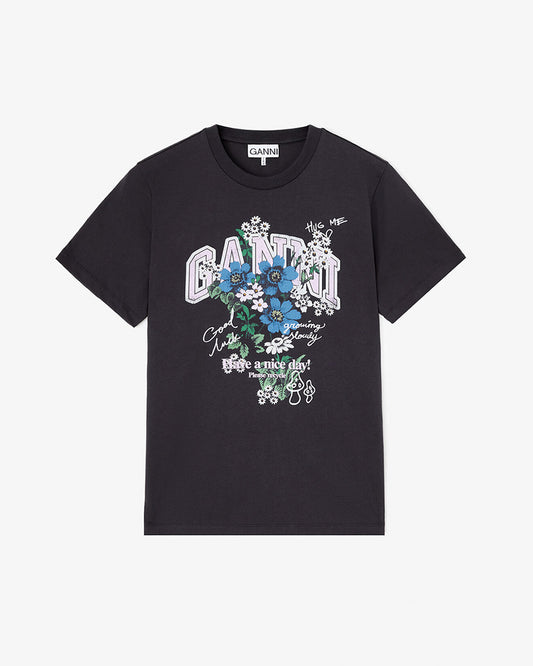 Ganni Relaxed T-Shirt Flower Print Phantom