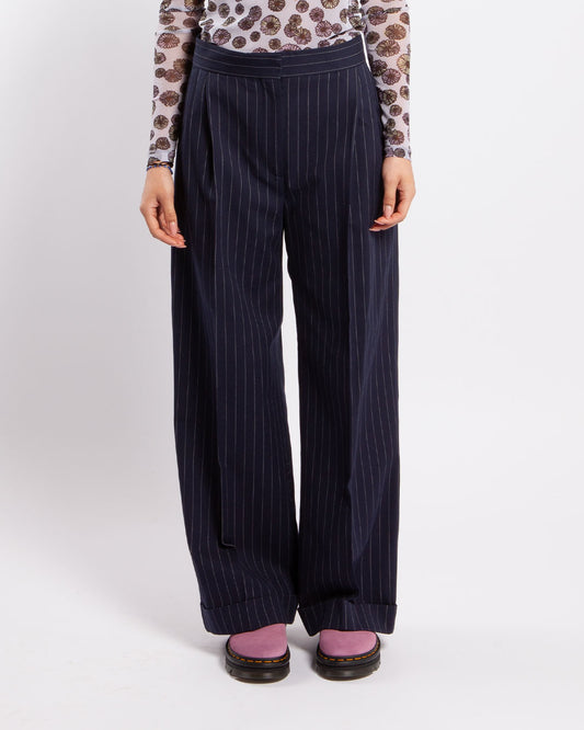 Maison Kitsuné Double Pleats Pants Navy Stripes